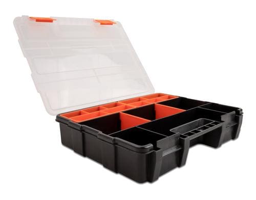 Delock Sortimentsbox mit 21 Fächern Orange/Schwarz, 290 x 220 x 60 mm