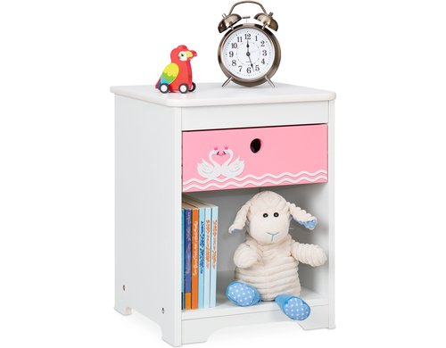 relaxdays Nachttisch für Kinder Schwan MDF, China, Weiss/Blau