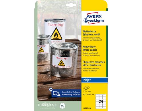 Avery Folien-Etiketten J4773-10 10 Bogen / 240 Etiketten, weiss
