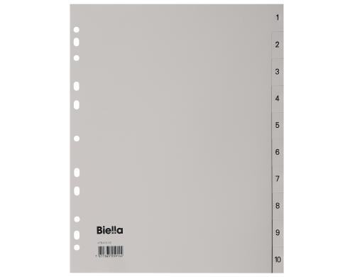 Biella Register Polypropylen A4 1-10, 4Loch grau, überbreit für Zeigetaschen, mit Index