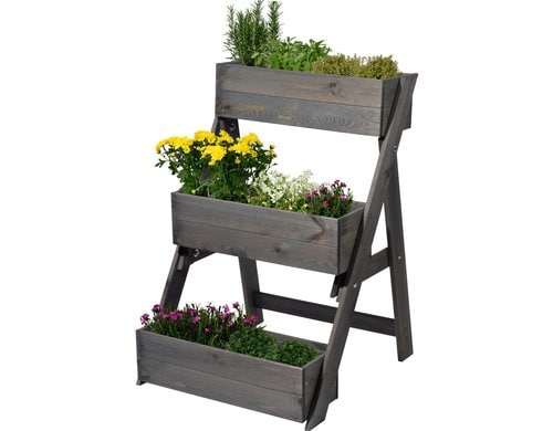 Hochbeet Pflanztreppe 3-stufig aus Holz,inkl. Pflanzfolie, Anthrazit