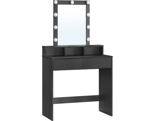 Vasagle SchminktischSchwarz mit Spiegel und 9 Glühbirnen, 80x40x145 cm (LxBxH)