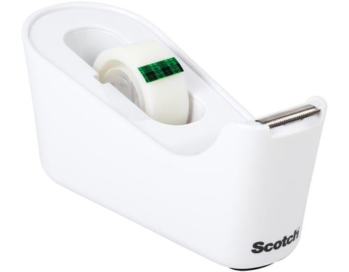 3M Scotch Klebeband Handabroller weiss 19 mm x 33 m, 1 Rolle mit Abroller