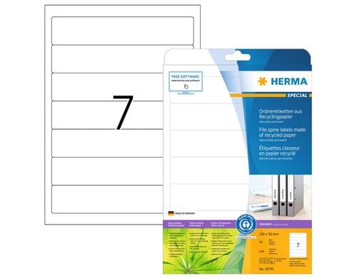 Herma Ordneretiketten Recycling 140 Etiketten, A4, 20 Blatt, 192x38mm