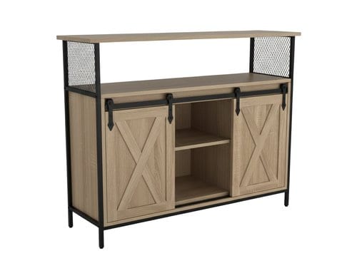relaxdays Sideboard mit Schiebetüren MDF, China, Hellbraun