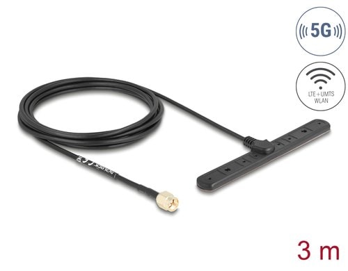 Delock 5G LTE Antenne SMA Stecker 3 dBi 3 dBi, omni, Klebemontage, outdoor, 3m