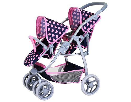 Zwillingspuppenwagen Milo - Pink Hearts