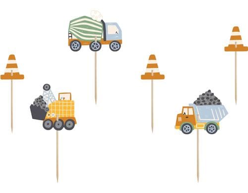 Partydeco Caketopper Baufahrzeuge 4-7cm, 6 Stück