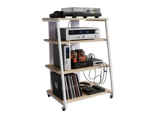 relaxdays Hifi Rack mit 4 Ablagen MDF, China, Hellbraun/Weiss