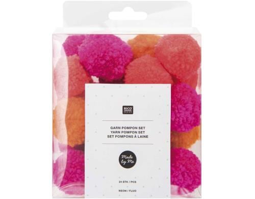 Rico Design Pompon Set Neon Mix 24 Stück, Durchmesser: 3 cm