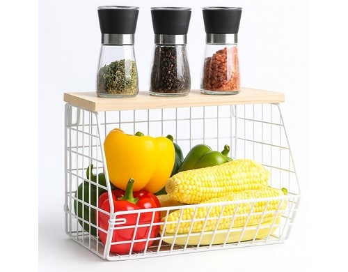 relaxdays Küchenregal mit Obstkorb Hellbraun/Weiss