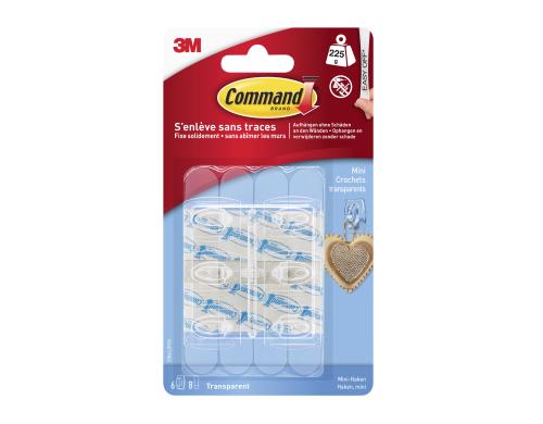 3M Command Transparente MiniHaken S 6 Haken und 8 Strip, Traglast:225g