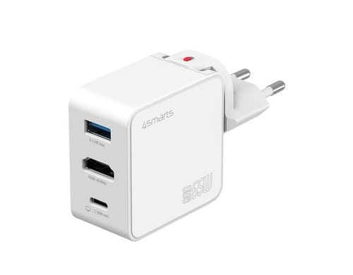 4SMARTS 3in1 HDMI Hub Charger 65W, 4k60Hz 1x HDMI, 1x USB-C, 1x USB-A