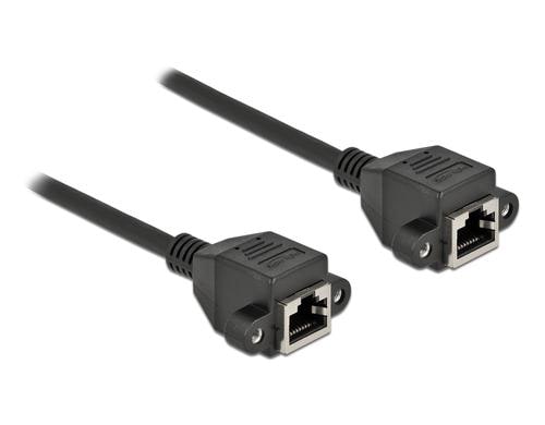 Delock Verlängerungskabel: S/FTP RJ45-RJ45 Buchse zu Buchse, Cat.6A, 1m, schwarz