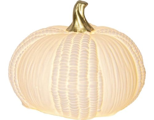 Star Trading Keramik Dekoration Kürbis 14cm LED Warmweiss, Timer, exkl. 2x AAA Batterie