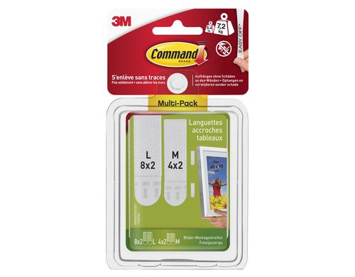 3M Command Bilder-Montagestreifen Set weiss, L 8 Stück, M 4 Stück