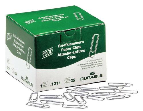 Durable Büroklammern verzinkt, spitz, 32mm 32mm, Schachtel zu 1000 Stck.,