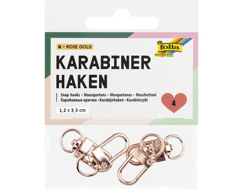 Folia Karabinerhaken M, 4 Stück 1,2x3,3cm, rose gold