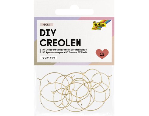 Folia DIY Creolen, 12 Stück 2cm und 3cm, gold