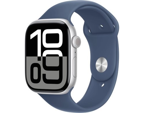 Apple Watch S10 GPS 46 Silver Alu M mit Denim Sport Band - M/L