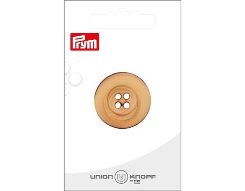Bu Prym  Knopf Holzknopf 4-Loch 28 mm, Karte 1 Stück, beige