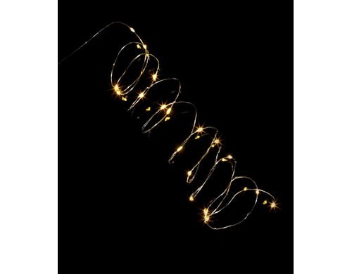 Dameco LED Micro Draht Lichterkette 190cm LED ww, inkl. Timer 6/18h, exkl. 3x AA