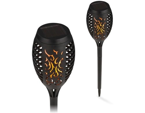 EASYmaxx Solar-Fackel LED 2er-Set 1,2V schwarz mit Erdspieß und Clip