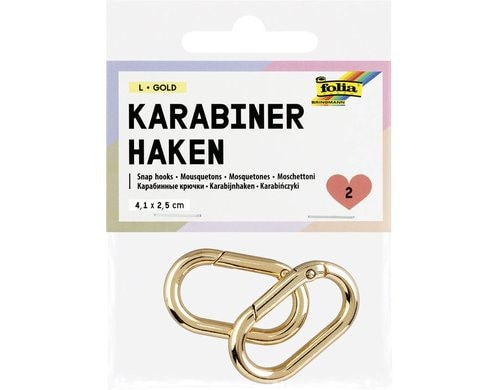 Folia Karabinerhaken L, 2 Stück 4,1x2,5x0,4cm, gold