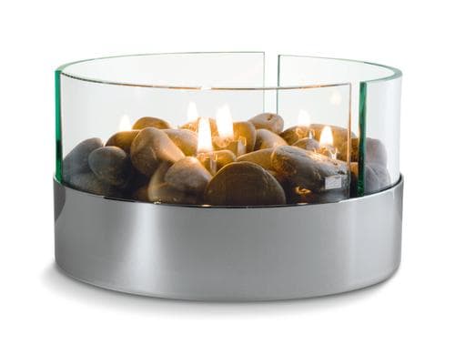 Philippi Burn Tischkamin mit Flusssteine verchromt, Glas, D:20x13cm