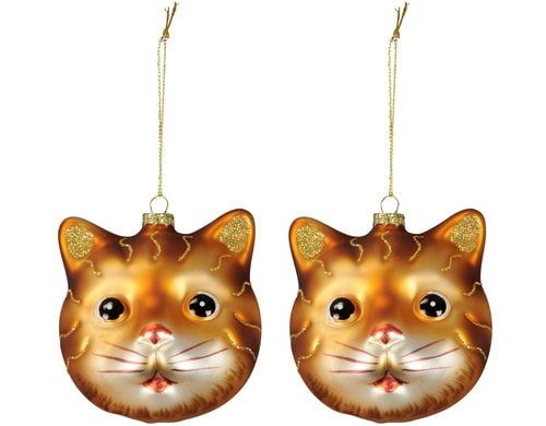 COCON Xmas Hänger Katze, Box à 2 Stk. braun, Glas, 8x9x10cm + Hänger 7cm