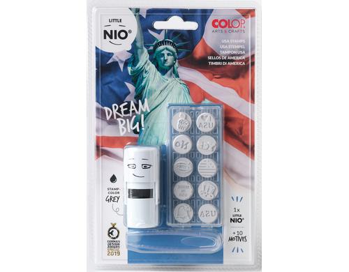 COLOP Little NIO® USA 10 versch. Stempelplatte + Stempelkissen