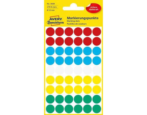 Avery Zweckform Markierungspunkte farbig Durchmesser 12mm, 5 Bogen/270 Etiketten