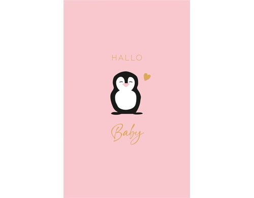 ABC Geburtskarte, süsser Pinguin Format B6, 115 x 173 mm, mit Couvert
