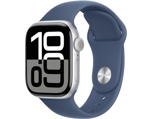 Apple Watch S10 CEL 42 Silver Alu S mit Denim Sport Band - S/M