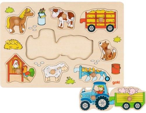Goki Steckpuzzle Traktor mit Anhängern