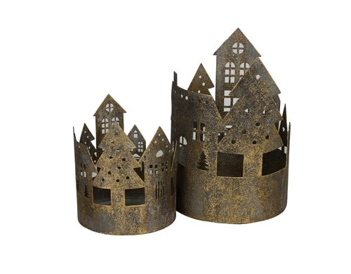 COCON Windlicht Häuser, 2 Stk. gold antik, Eisen, 14x17cm, 17x25cm