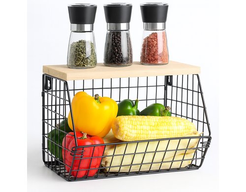 relaxdays Küchenregal mit Obstkorb Hellbraun/Schwarz