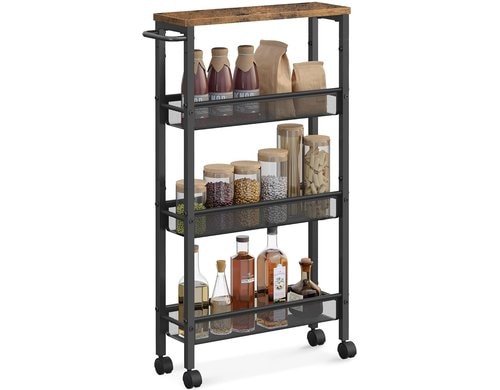 relaxdays Nischenwagen mit 4 Ebenen 13 cm, Schwarz