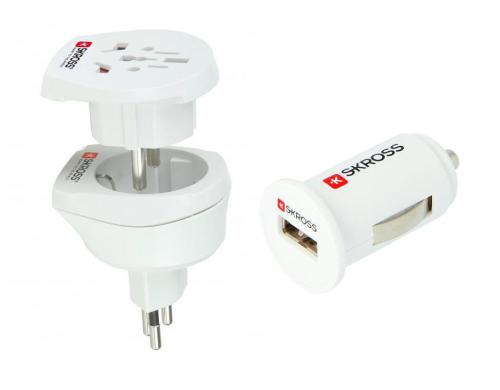 SKROSS Country-Reiseadapter KIT World to Swiss + Car Charger 2.1A