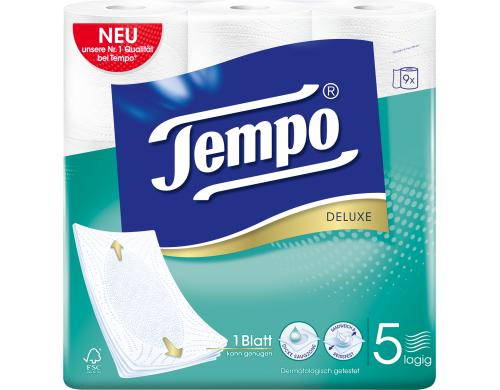 Tempo Deluxe Toilettenpapier 5-lagig weiss 9 Rollen  80 Blatt