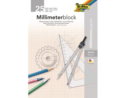 Folia Millimeterblock 80g/m 25 Blatt, DIN A4