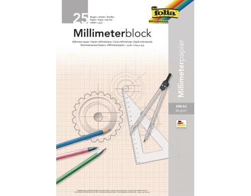 Folia Millimeterblock 80g/m 25 Blatt, DIN A3