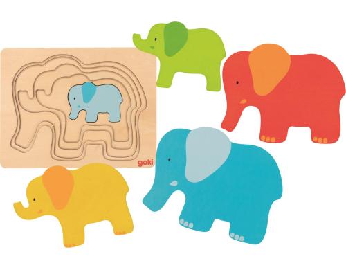 Goki Schichtenpuzzle Elefant 17,5 x13,5 x 1,7 cm, 5 Schichten, 5 Teile