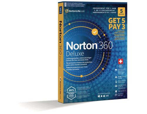 Norton 360 Deluxe Non-subscription Box, Voll, 5 PC, 1J, ML - 5fr3 PROMO