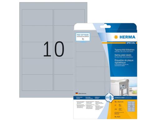 Herma Typenschild-Etiketten 4223 96x50.8 250 Etiketten, A4, 25 Blatt, silber