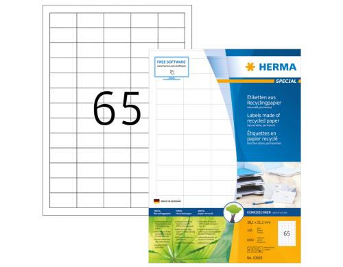Herma Universaletiketten Recycling 10820 6500 Etiketten, A4, 100 Blatt, 38.1x21.2mm