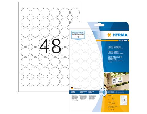 Herma Power-Etiketten 10915 30mm 1200 Etiketten,25 Bl.,extrem stark haftend