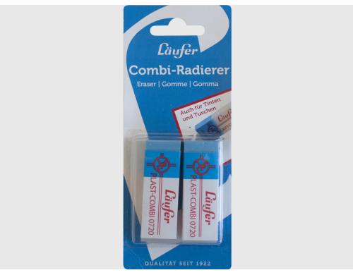 Lufer Radiergummi Plast Combi 0720 Kunststoff, 65x21x12 mm,Blister  2 Stk