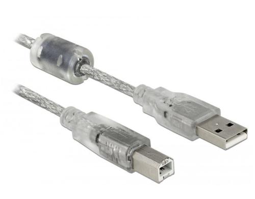 USB2-Kabel 0.5m A-B, Ferritkern Geeignet für Drucker u. Scanner,transparent