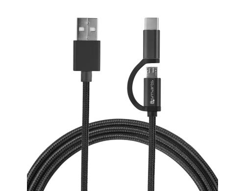 4smarts USB2.0-Kabel, 2A, schwarz, 1m Textil, verstrkt, 2in1, USB-C- MicroB & C